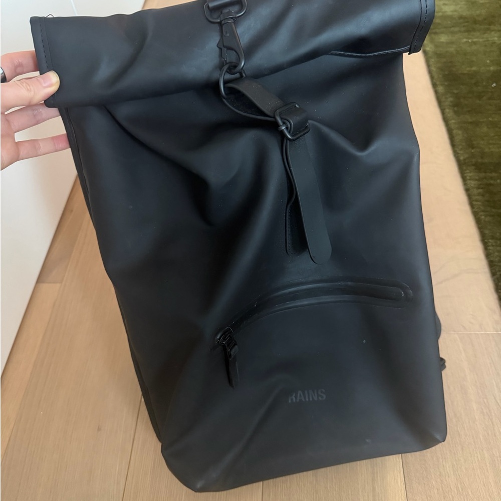 Rains Matte Black Rolltop Backpack Rucksack